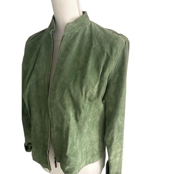 CHICOS Green 100% Sueded Leather Jacket Size Chicos 1 US M 8 - Picture 2 of 6